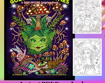 GOBLIN CURIOSITIES Coloring Book. 28 pages of Goblincore style art. Instant download coloring book PDF.  Mushrooms, moss, snails and frogs
