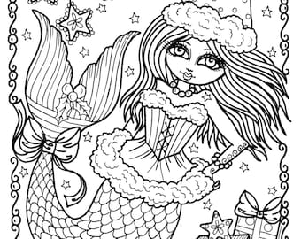 Navidad sirena instantánea descargar colorear página libro digi arte