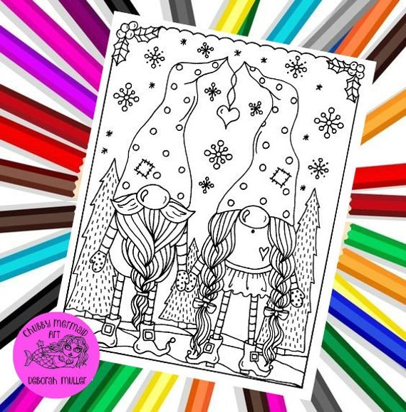 Gnome Love Printable Coloring Page Digital Gnomes Woodland Etsy