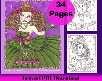 ROYALTY PDF Coloring book. Fun and whimsical coloring. Hand drawn. 34 fun, unique and, whimsical pages!