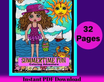 Summertime Fun Coloring Book full of magical memories of summer. PDF Instant download, printable book
