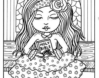 5 Pages of CHURCH Girls to color and create Easter Sunday,Digital Download  Digi stamp, cardmaking, sunday school, christian, church, jesus,