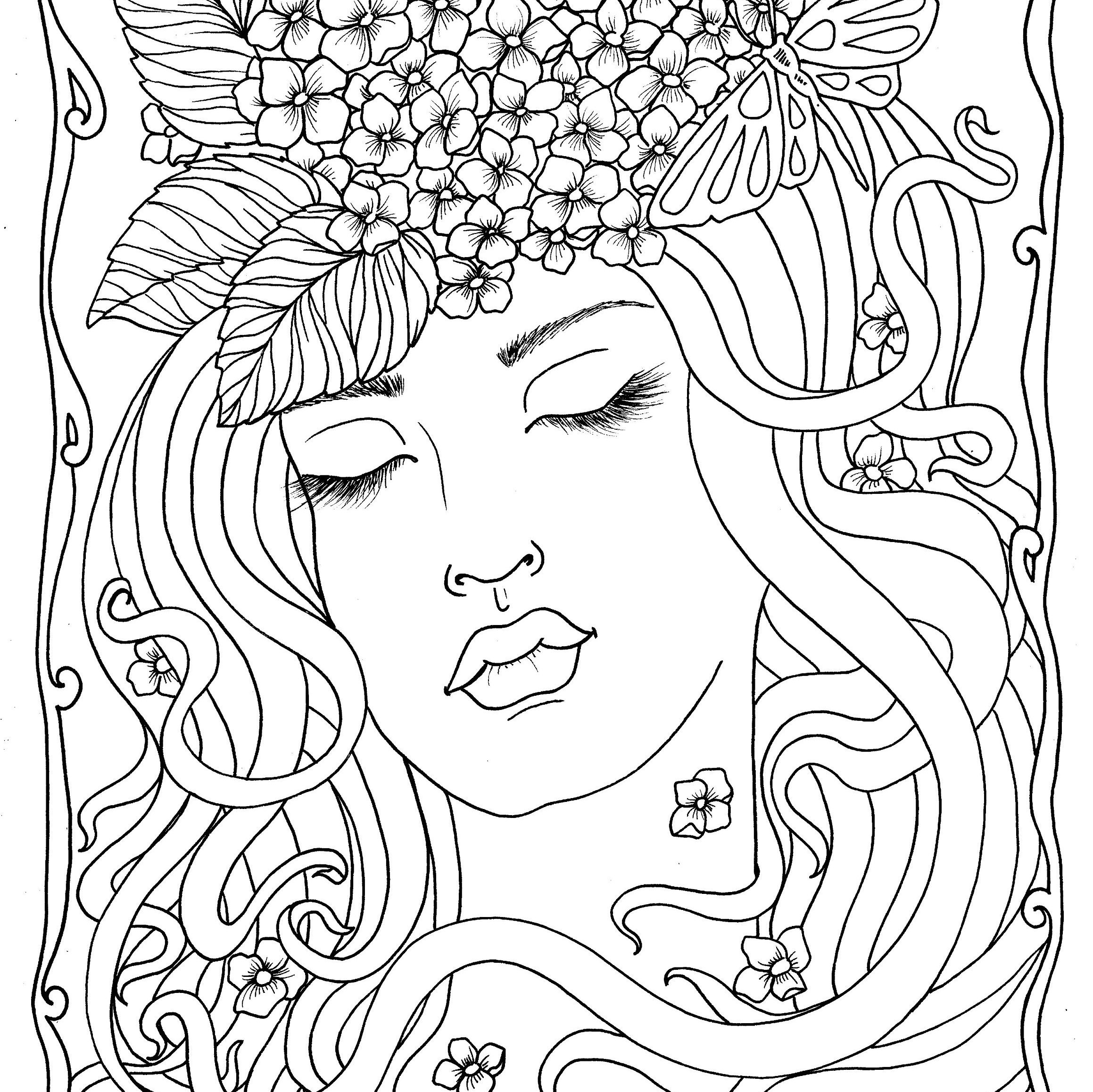 5 Pages of Spring Flower Girls to Color. Hydrangea Daisy - Etsy
