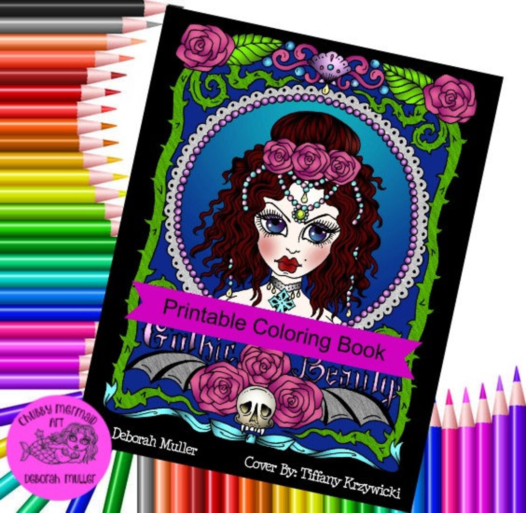 Instant Download GOTHIC Beauty Coloring Book, Adult Coloring, Color Pages, Fashion, Goth, Big ...