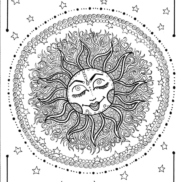 5 pages Mandala Digital Coloring pages Hand drawn original Zen style art to color/adult/coloring book/digi stamp/sun/flower/zentangle