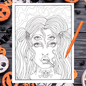 Seltsam aber wahr! Ich sehe dich Mädchen zum ausdrucken. Halloween Malspaß. Porträtmalerei.
