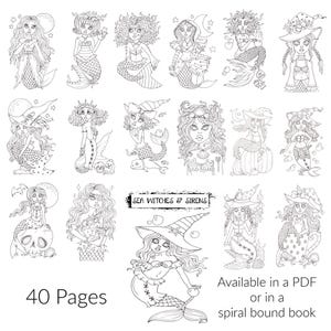 MERMAID WHIMSY pdf Coloring Book. Beautiful, all original art drawn by hand. Fun, whimsical, crazy mermaids to color. 38 pages. image 2