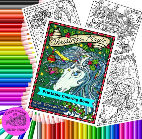 Christmas Magic Digital Coloring Book Pages Fantasy Art, Adult