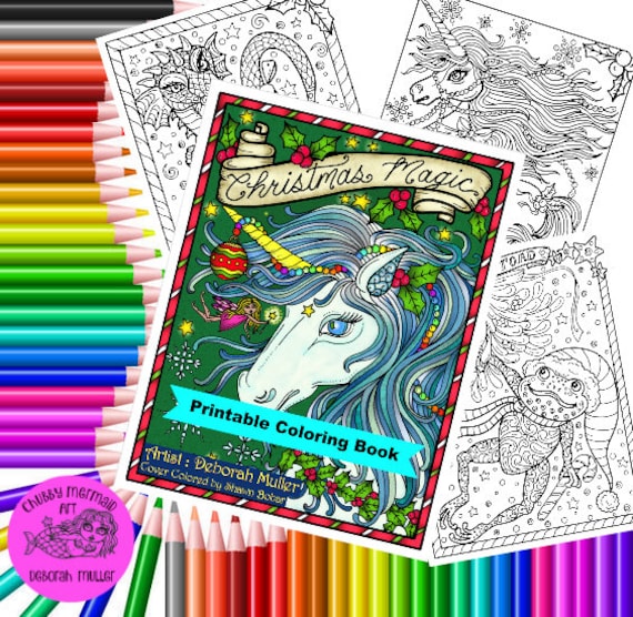 Christmas Magic Digital Coloring Book Pages Fantasy Art, Adult