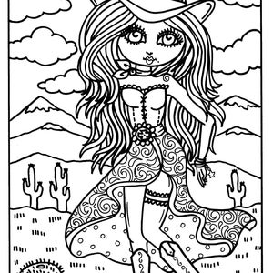 5 Cowgirl Digital Download Coloring pages, Digi Stamps, western girls, cardmaking, stamping, from Cowgirls and Indians Coloring Book image 3