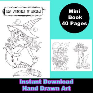 MERMAID WHIMSY pdf Coloring Book. Beautiful, all original art drawn by hand. Fun, whimsical, crazy mermaids to color. 38 pages. image 1
