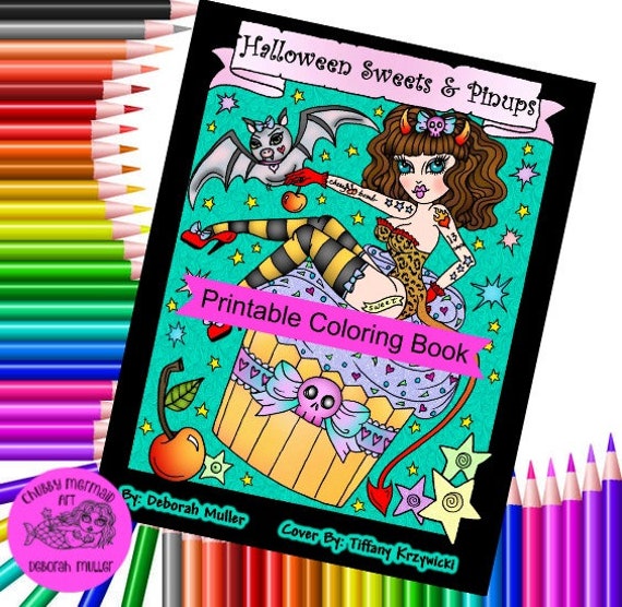 Download Halloween Sweets And Pinups Digital Download Coloring Book Etsy