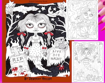 GHOST GIRL Instant download Coloring Book. Deborah Muller Artist, adult coloring book for all ages. Halloween Coloring Pdf.