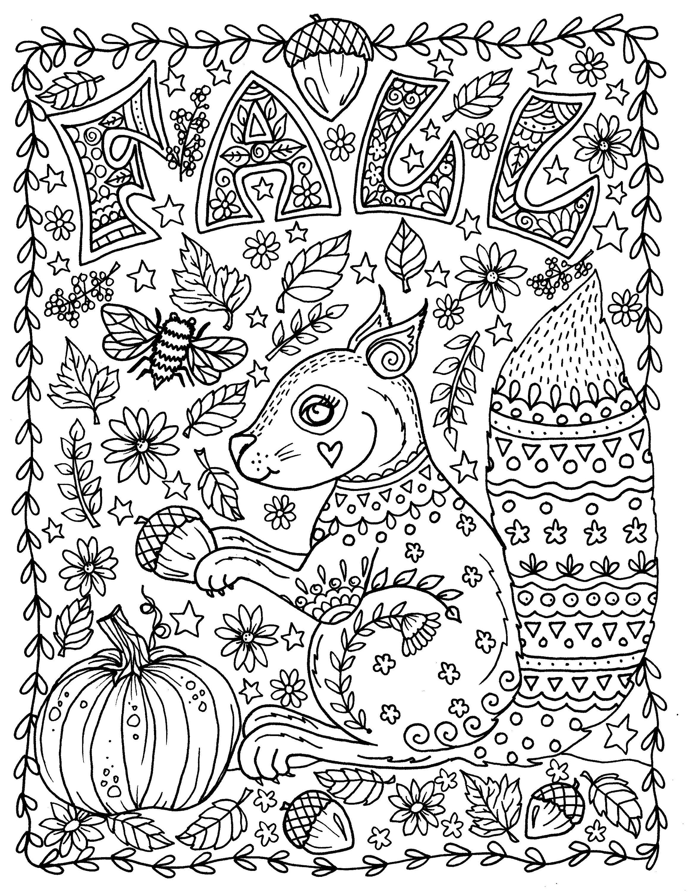 FALL Coloring page Instant download Squirrel with acorns | Etsy
