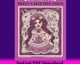 XOXO Valentine Girls Instant download Coloring Book. Deborah Muller Artist adult coloring books
