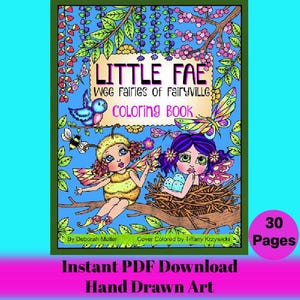 May include: A coloring book cover featuring two fairies, one with a bee costume and the other with a flower crown. The title of the book is "LITTLE FAE Wee Fairies of FairyVILLG: COLOring BOOK".