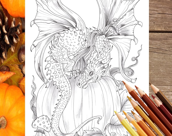 Pumpkins and Sunflower Digital Coloring Page Fall, Adult Coloring, Digi ...