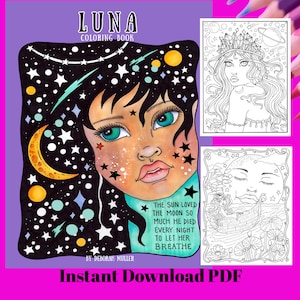 LUNA Natychmiastowa do pobrania KOLOROWANIE książka, Gwiazdy i księżyce! PDF