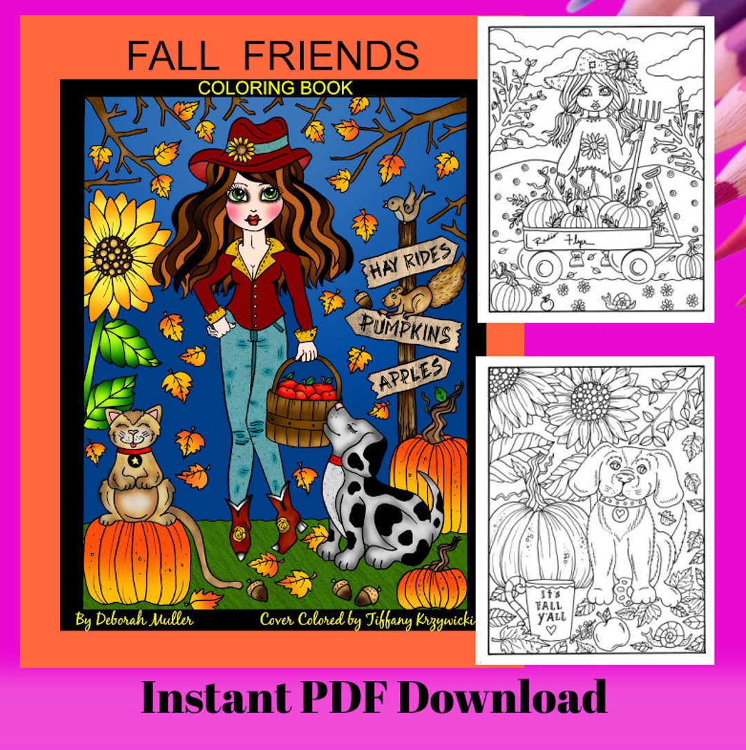 Fall Friends Digital Coloring Book. Fall Pumpkins Cats - Etsy