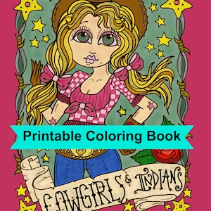 Digital Coloring Book Downloadable Cowgirls and Indians coloring pages, digi stamps, cardmaking, clip art, old west image 2