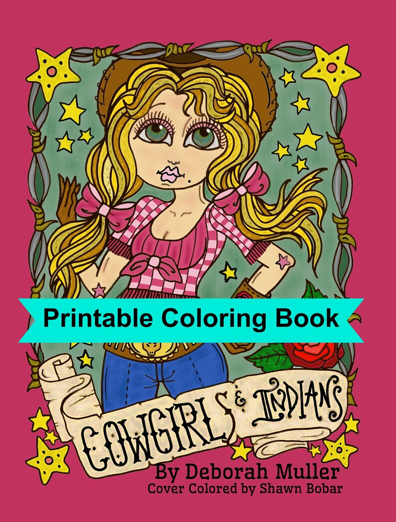 Digital Coloring Book Downloadable Cowgirls and Indians coloring pages, digi stamps, cardmaking, clip art, old west image 2
