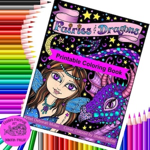 Digitaler Download Malbuch Feen und Drachen Digi, Dateien, Ausmalbuch, Ausmalbild für Erwachsene