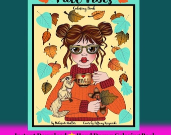 FALL VIBES Instant download Coloring Book. Deborah Muller Artist, adult coloring book for all ages. Pdf Autumn coloring book