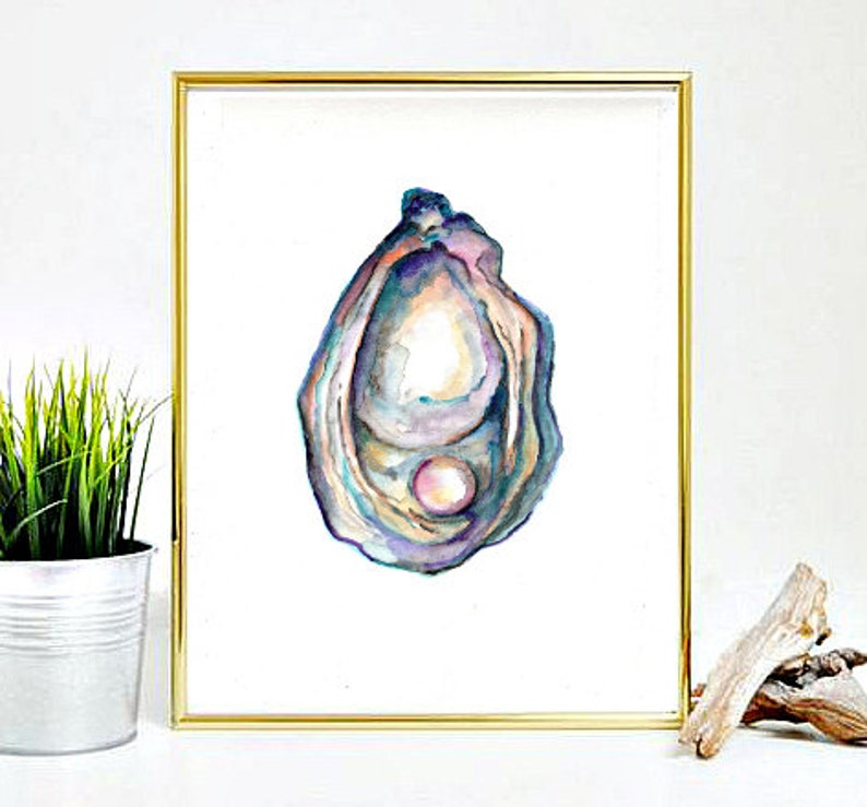 Oyster with pearl wall art printable instant download Beach Etsy