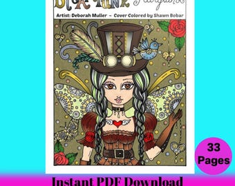 Digital Coloring Book Steampunk Fairyland  coloring, adult color, digi, stamp, fantasy, PDF, cardmaking, digital files, stamping