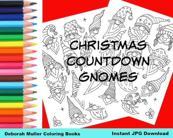 Christmas Gnomes Countdown Advent Calendar. Color a Page a Day