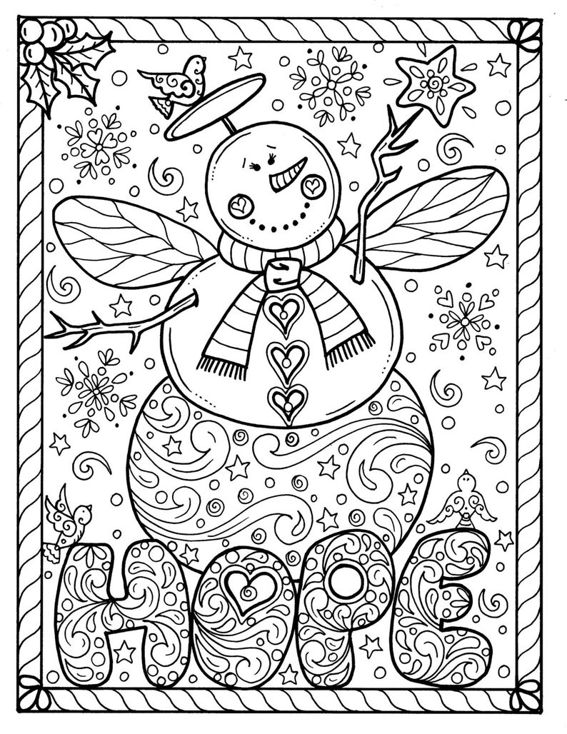 Snow Angel Instant download Christmas Coloring page Holidays | Etsy