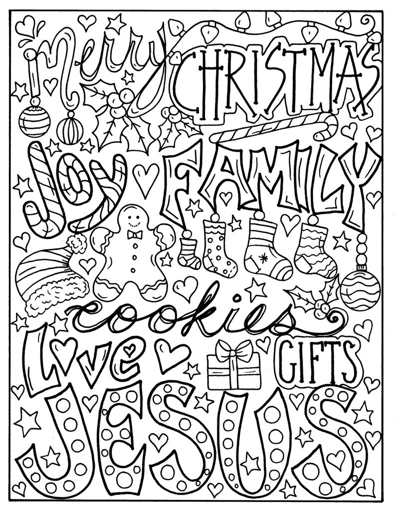 5 Pages Christmas Coloring Christian, Religious, scripture, Jesus, digital, digi stamp, coloring pages, adult coloring books image 5