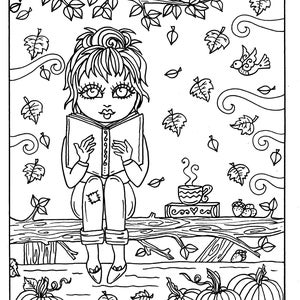 7 PAGES FALL Girls Digital Coloring pages digi, color page, instant download, printable, color book, halloween image 4