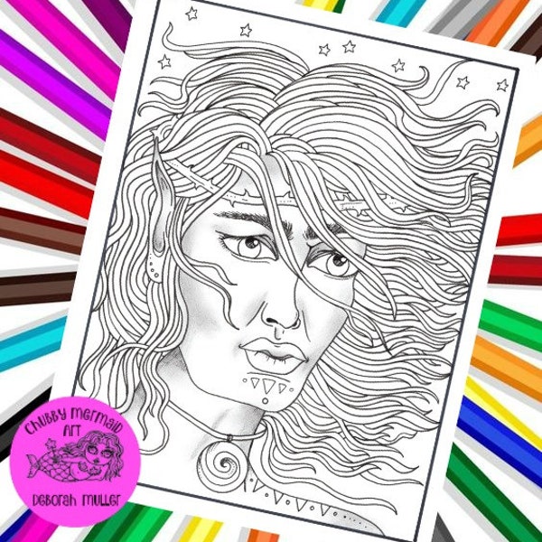 Male Fairy, elf instant download, fairies, pixies, fantasy coloring page