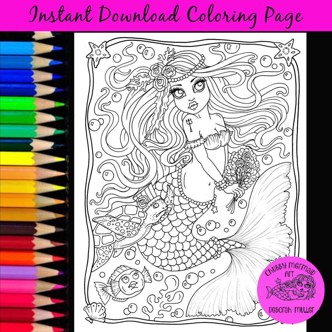 Wedding Mermaid Digital Download Coloring Page. Mermay Mermaid Wedding ...