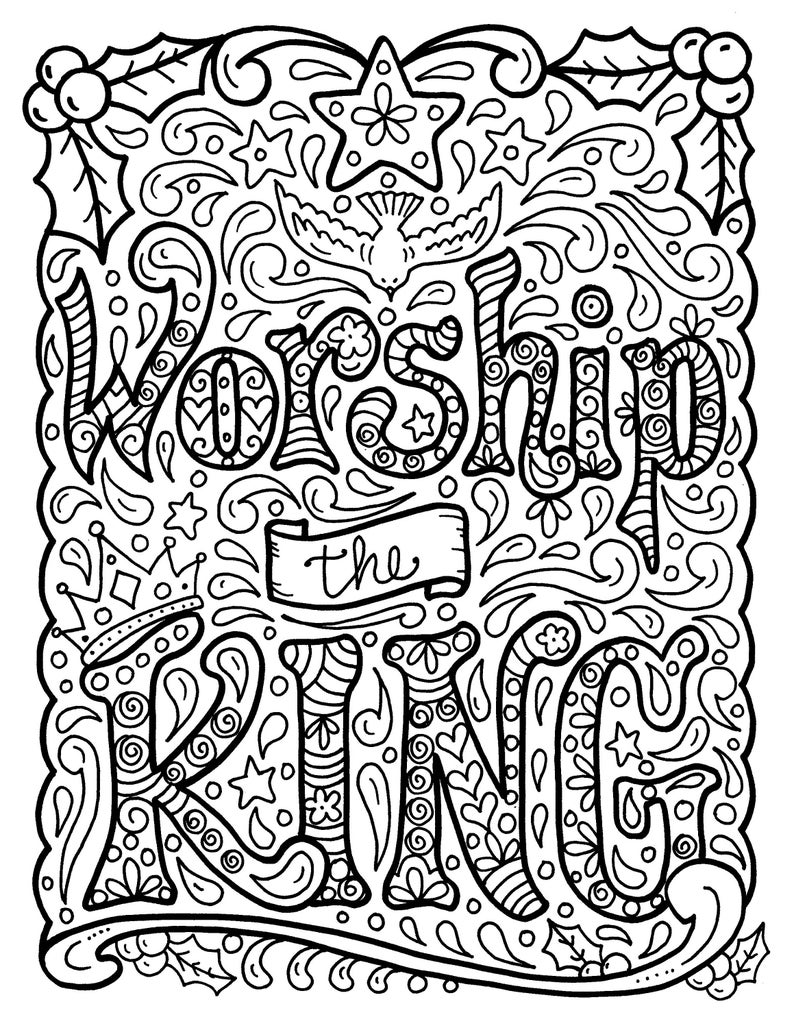 5 Pages Christmas Coloring Christian, Religious, scripture, Jesus, digital, digi stamp, coloring pages, adult coloring books image 3