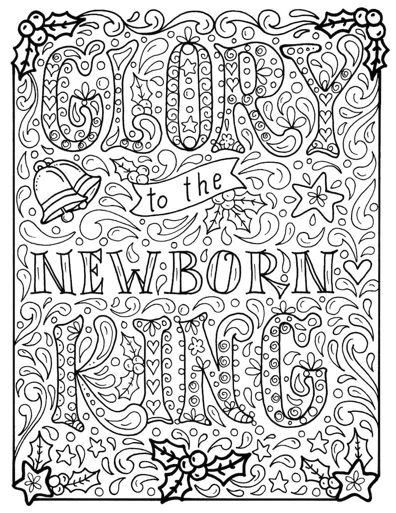 5 Pages Christmas Coloring Christian, Religious, scripture, Jesus, digital, digi stamp, coloring pages, adult coloring books image 2