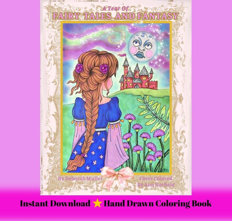 A Year of Fairy Tales and Fantasy PDF Coloring Book. Beautiful Hand-drawn art. No AI image 1