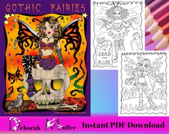 Gothic Fairies Coloring book. 32 pages of coloring fun. Halloween , skulls, adult coloring.