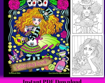 UN MAD TEA PARTY Libro da colorare digitale in stile Alice nel Paese delle Meraviglie, tea party, animali e magia