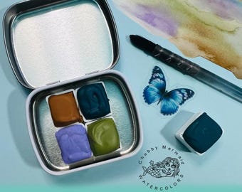 Granulating, Natural Earth Pigments, Hand Mulled Watercolor Paints. 4 color petite set. Handmade by an Artist.