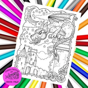 Gargoyle Instant download, adult coloring, digital pages, fantasy art, coloring fun