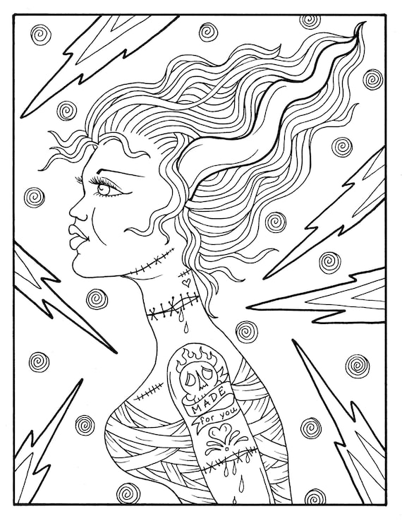 Halloween Goulish Pin Up Girls To Color Adult Coloring