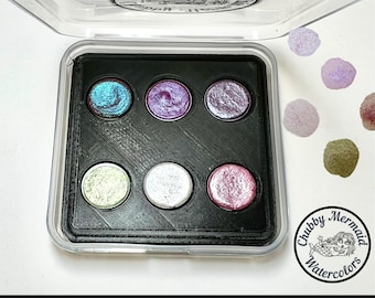 Little PRINCESS 6 pan set of Mica Watercolors. Sparkle and Shimmer Paints. Handmade watercolors. Made by an artist.