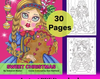 Dulce Navidad Libro para colorear en PDF. Coloración navideña divertida y caprichosa. Dibujado a mano. ¡30 páginas!