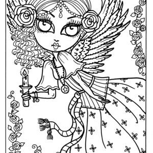 5 Pages Gothic Angels Digital Downloads Coloring Pages, Gothic, Angel, digi stamps, digi stamping, cardmaking, crafting, clip art image 5