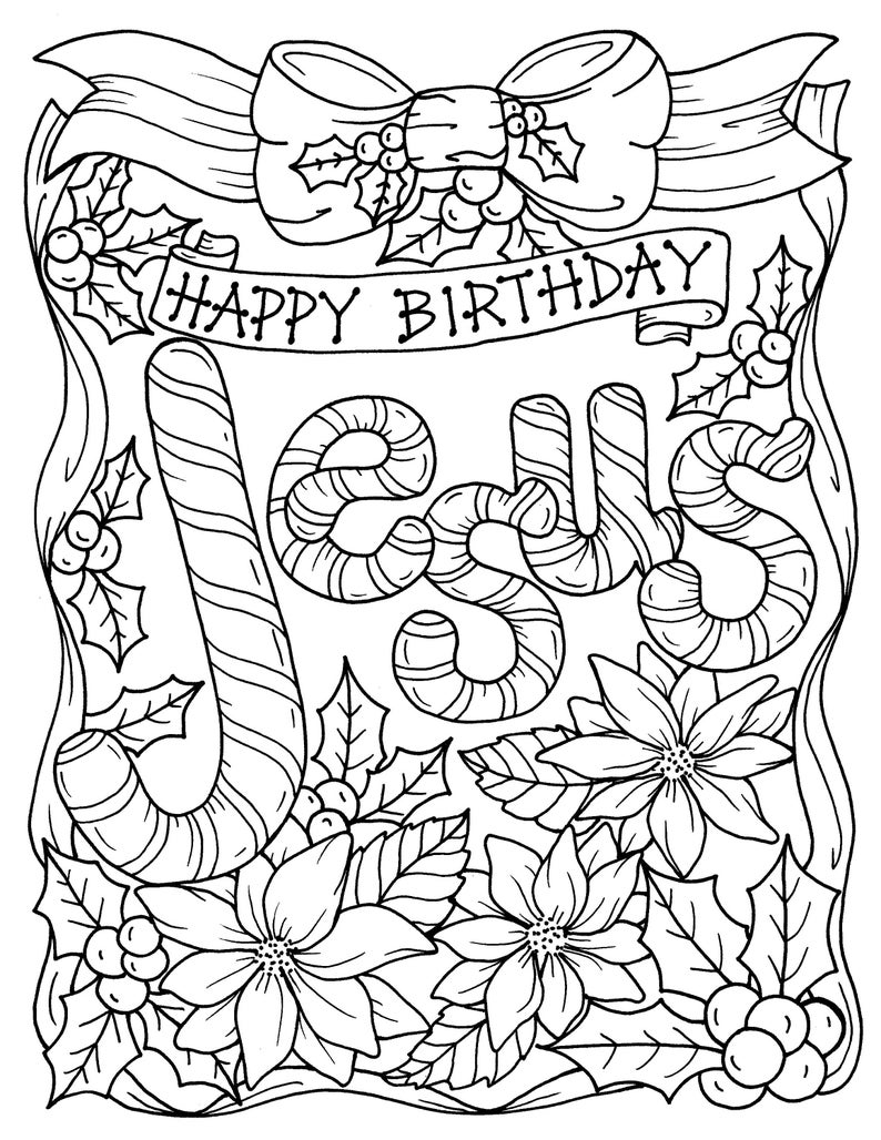 5 Pages Christmas Coloring Christian, Religious, scripture, Jesus, digital, digi stamp, coloring pages, adult coloring books image 1