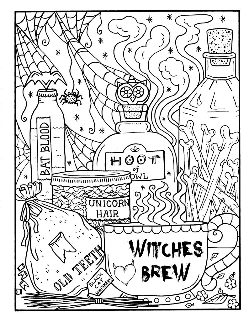 Download Witchy Brew Coloring Page PDF. Halloween Coloring. Fun | Etsy