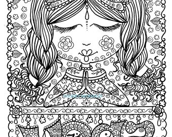 YOGA Girl Coloring Page Instant Download Digital Coloring for Adults