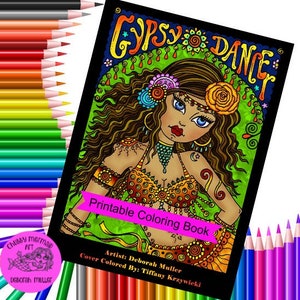 Digital Coloring Book Gypsy Dancer, Belly dancers, Gypsies, hippie, Digi, dance, Adult coloring book, Instant download image 1